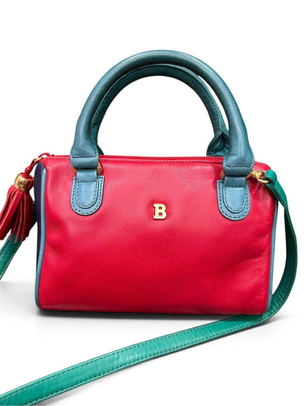 Vintage Bally Italy Colorblock Leather Mini Satchel Crossbody Bag